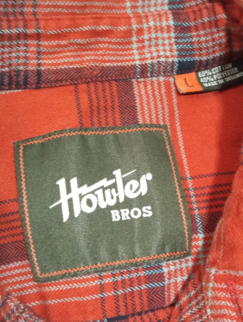Howler Brothers Orange Plaid Flannel Button Up Outdoor Shirt Mens Sz L - Picture 5 of 6